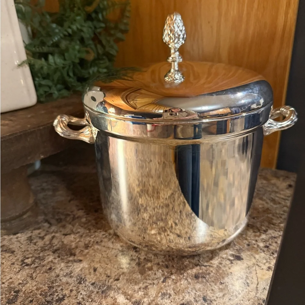 Silver Plated Insulated Ice Bucket with Lid, Handle & Tongs, Barware Set